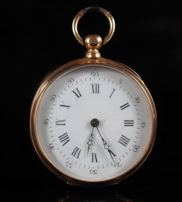 a gold pocket watch with roman numerals on the face