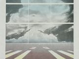 an image of a picture of a runway with clouds in the background