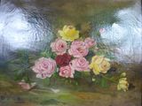 une peinture de roses dans un vase sur une table