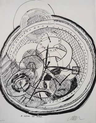 an image of a drawing of a clock on a table