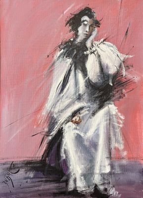 une image d'un tableau représentant une femme en robe blanche