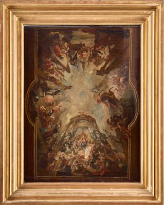 an oil painting of a painting of a man surrounded by angels
