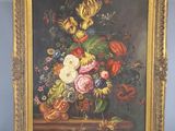 painting of a still life of flowers in a vase on a table