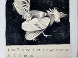 a black and white drawing of a rooster on the wall