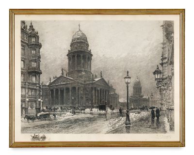 dessin représentant un grand bâtiment avec une tour horloge en son centre