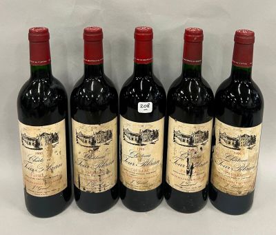 six bouteilles de vin sont alignées sur une surface blanche