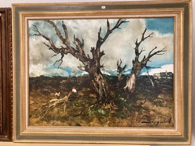 Début XXe. Les arbres morts. Détrempe sur isorel. - Photo 1