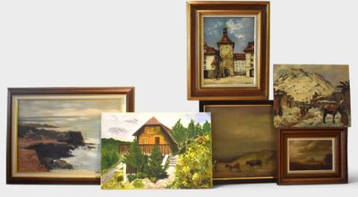 a lot of paintings that are on the wall
