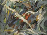 an oil painting of a plant with lots of leaves on it