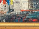 a painting of a group of people walking down the street