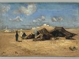 an image of a painting of a group of people in a desert
