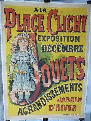 affiche annonçant un lieu où se tiendra une exposition estivale des étiquettes, qui aurait lieu en avril