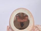 a small vase with a mirror in it on a table