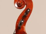 a close up of the back of a violin with a fiddle in the foreground