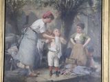a picture of a painting of a woman and two children