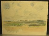 une photo d'un dessin représentant un paysage posé sur une table