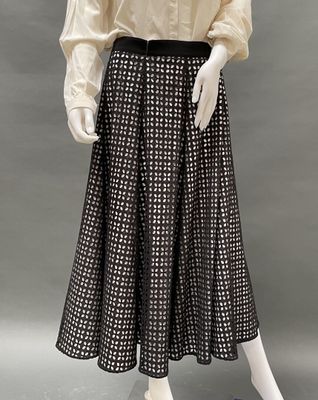 an image of a mannequin wearing a white shirt and black and white checkered skirt