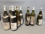 several bottles of wine are lined up on a table