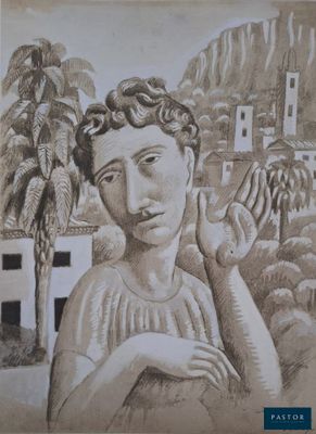 dessin représentant une femme avec un palmier en arrière-plan