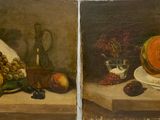 tableau représentant une nature morte composée de fruits et d'une assiette de fruits posée sur une table