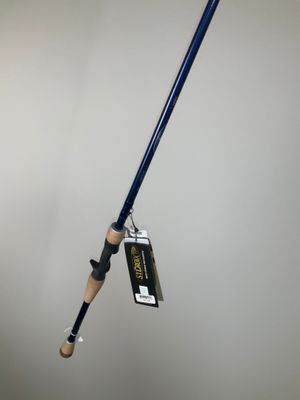 a close up of a fishing rod with a tag attached to it