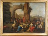 painting of a painting of a group of people in a courtyard