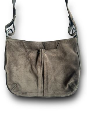 LONGCHAMP Sac à main à bandoulière en cuir suédé gris 29 x 2…