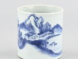 chinese blue and white porcelain cup with a landscape scene