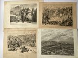 quatre gravures anciennes représentant des soldats et des scènes de combat sur la plage