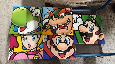 93/ Lot DE 5 Tableau Mario 40*40cm: Mario, Peach, Luig…