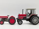 a red tractor and a red tractor on a white background