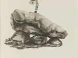 drawing of a man holding a sword on top of a rock