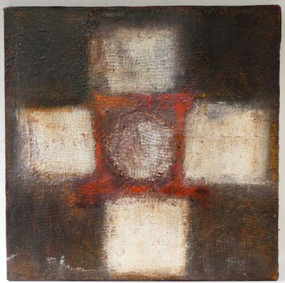 abstract painting of squares of different colors on a white background
