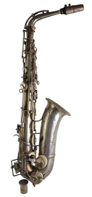 an image of a silver saxophone on a white background
