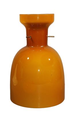 orange glass vase with a yellow top on a white background