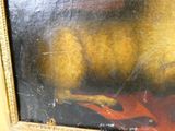 une photo d'un tableau représentant un chien allongé sur une couverture rouge