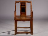 an image of a wooden chair sitting on top of a white floor