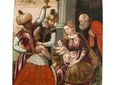 une image représentant un tableau où l'on voit un groupe de personnes avec un bébé