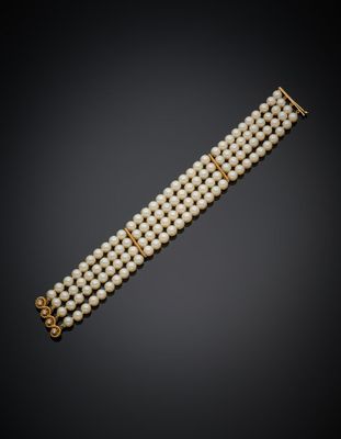 a cultured pearl and gold bracelet, by business