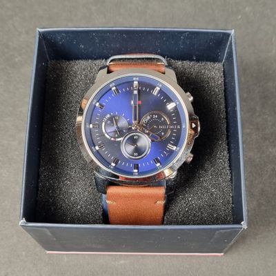 michael korsch men ' s watch with blue dial and brown leather strap