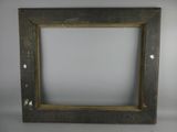an old wooden picture frame on a white background with a gray background