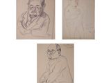 quatre dessins représentant un homme à lunettes et barbu