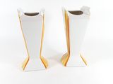 pair of white and orange ceramic vases with gold trims