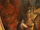 a painting of a man and a woman standing on a staircase