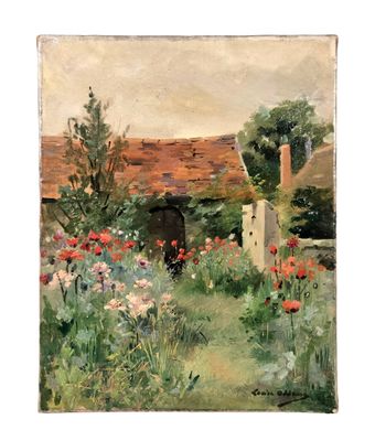 une image représentant un tableau représentant un jardin avec des fleurs et des arbres