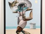tableau représentant une femme tenant un parapluie sur la plage