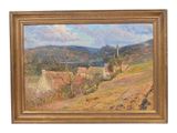 an image of a painting of a village on a hill