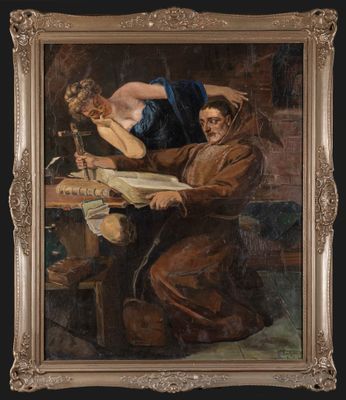 a painting of a man and a woman sitting at a table