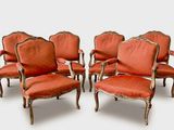 lot de six chaises anciennes avec assise rembourrée rouge, rembourrée, rembourrée, rembourrée, rembourrée, rembourrée, rembourrée
