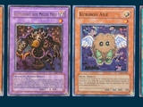 four different pokemon cards are shown in a row on a blue background